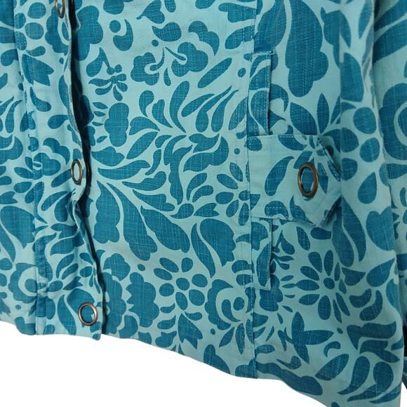 Coldwater Creek Jacket Blue Floral Denim Button Up Teal Blazer 100% Cotton Large - Picture 3 of 7